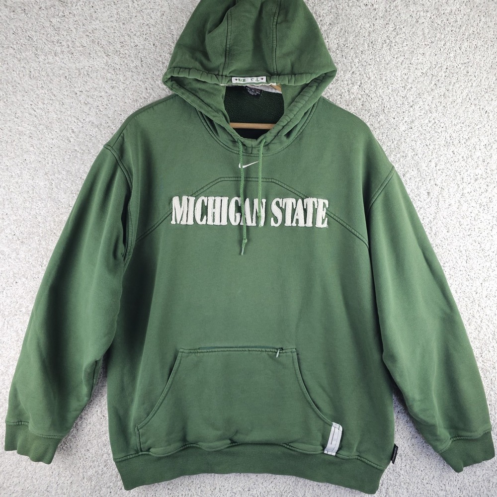 Vintage Nike Team Michigan State Spartans Center‎ Swoosh Raised Letter Hoodie XL